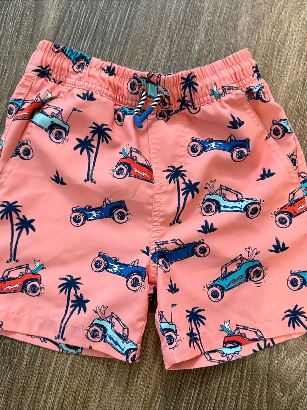 Andy & Evan Coral Swim Shorts with Blue and Teal Jeep Print